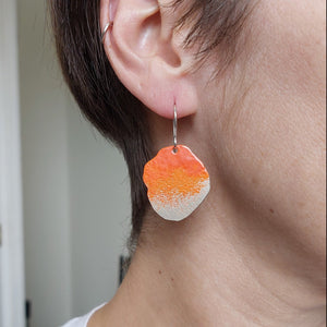 Organic shapes sterling silver earrings with bright orange powder coat in two shades