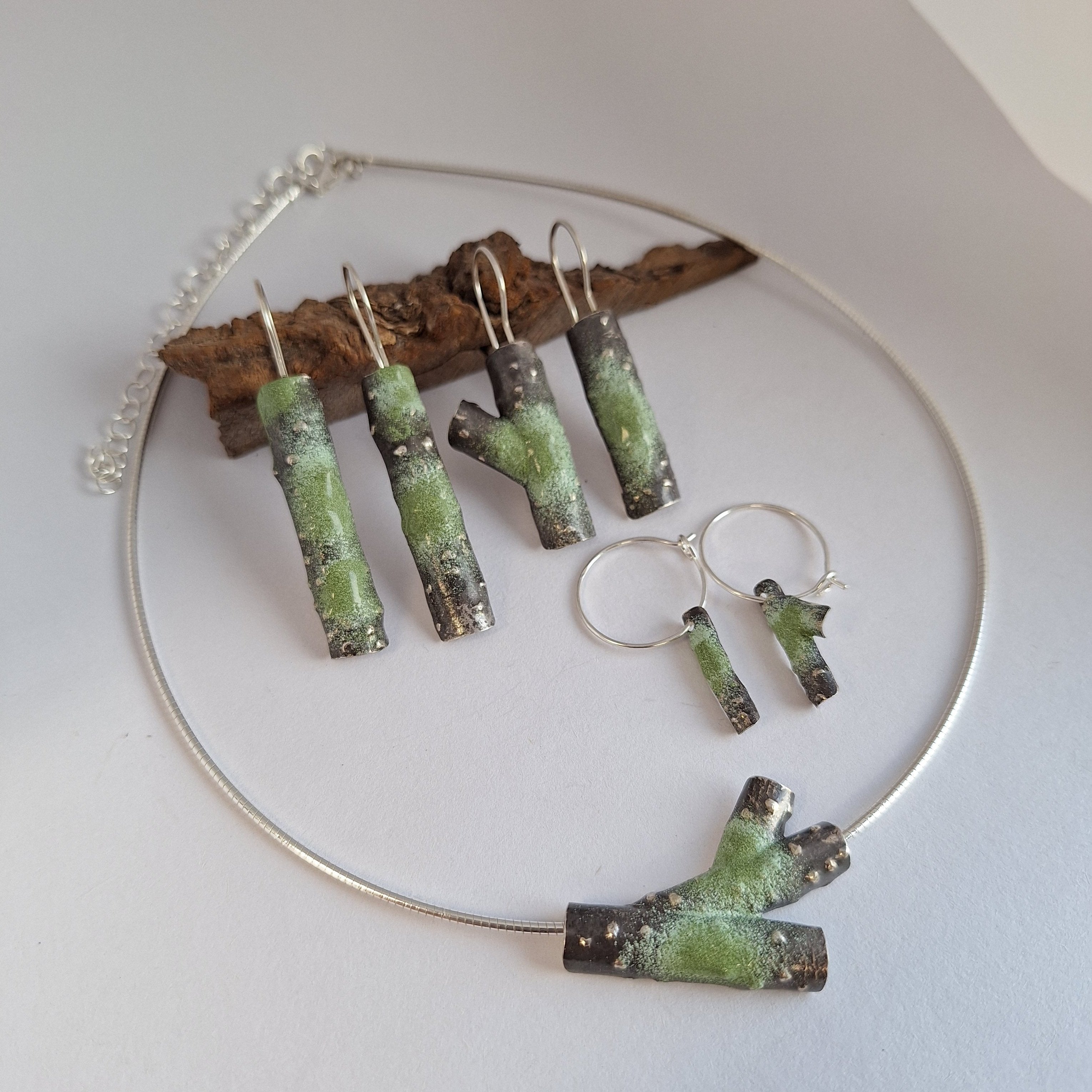 Forest lichen sterling silver earrings and necklace