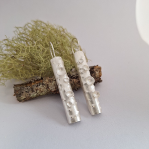 Sterling silver lichen branch earrings on fruticose lichen branch