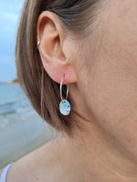 Load image into Gallery viewer, Sterling Silver beach rock lichen inspired hoop earrings with blue, white and black powder coating. Handmade in Tasmania by Karen Visagie from Hulley Jewellery

