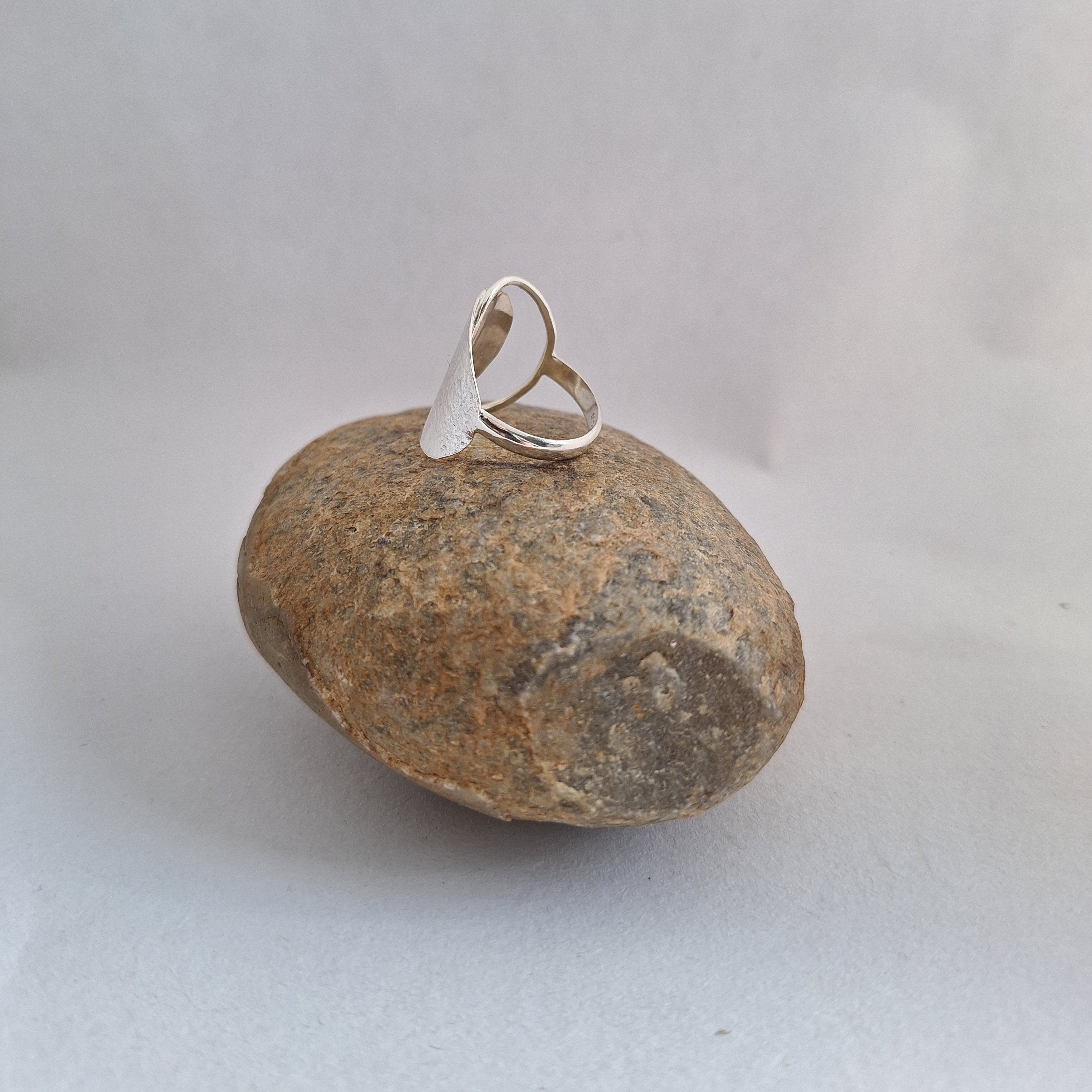 Sterling Silver organic shape and texture Beach Boulder ring handmade in Tasmania by Karen Visagie from Hulley Jewellery