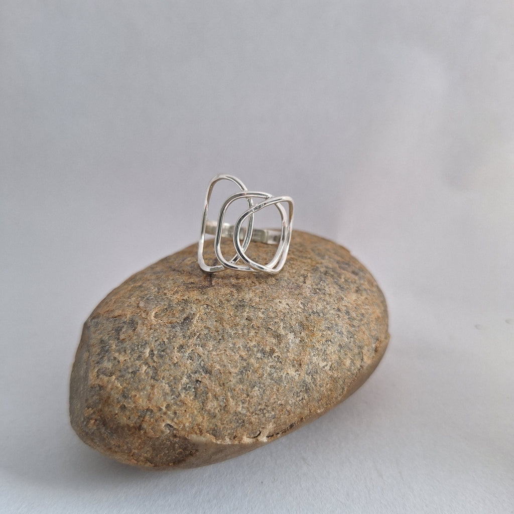 Sterling Silver organic shape and texture Beach Boulder ring handmade in Tasmania by Karen Visagie from Hulley Jewellery