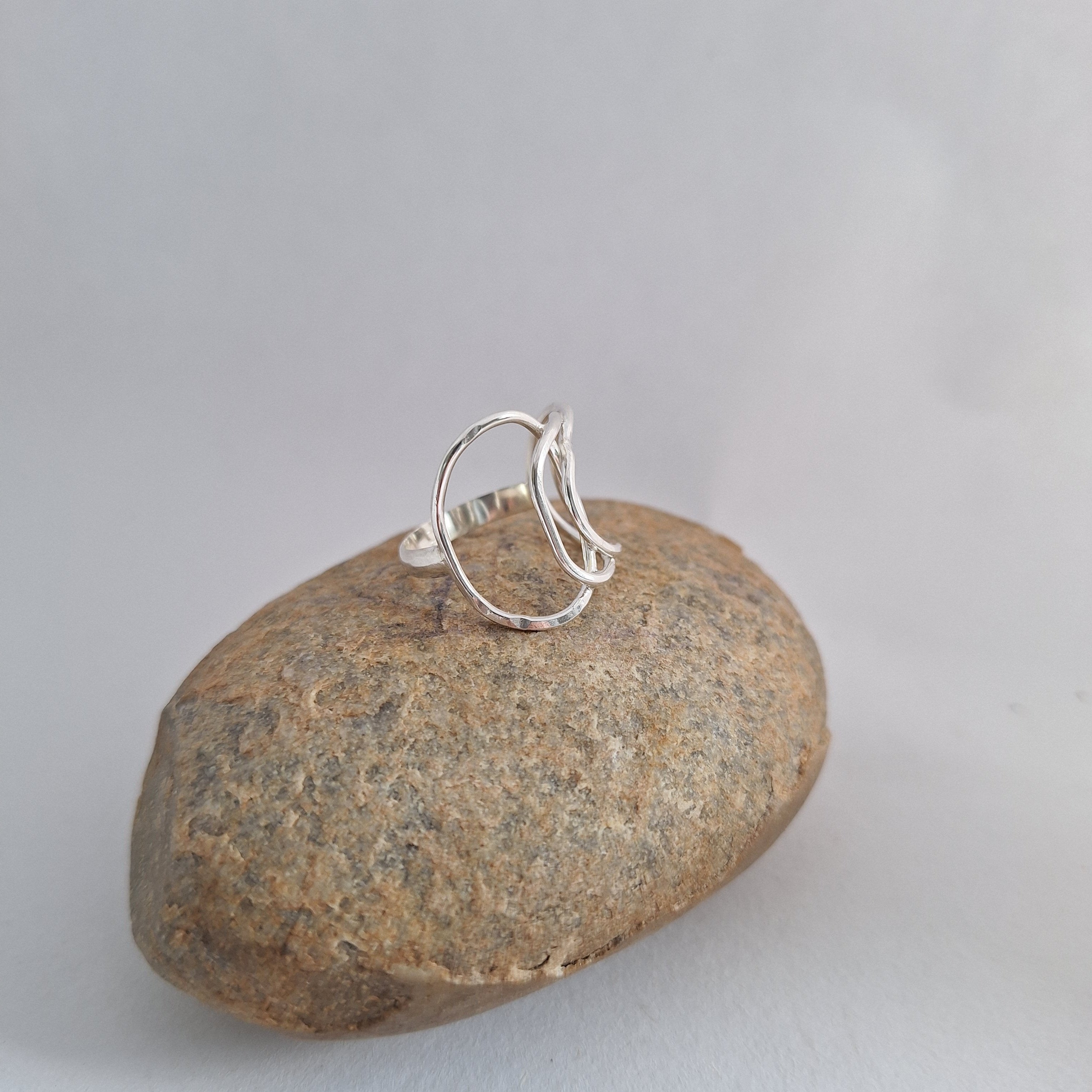 Sterling Silver organic shape and texture Beach Boulder ring handmade in Tasmania by Karen Visagie from Hulley Jewellery