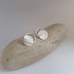 Load image into Gallery viewer, Beach boulder organic shape and texture ocean stud earrings in sterleing silver. Handmade in Tasmania by Karen Visagie from Hulley Jewellery.
