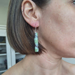 Load image into Gallery viewer, Large Frosted or blackened sterling silver statement earrings with domed lichen cup or green powder coated details inspired by lichens on forest trees. Handmade in Tasmania by Karen Visagie from Hulley Jewellery
