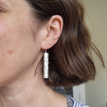Load image into Gallery viewer, Large Frosted or blackened sterling silver statement earrings with domed lichen cup or green powder coated details inspired by lichens on forest trees. Handmade in Tasmania by Karen Visagie from Hulley Jewellery
