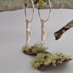 Load image into Gallery viewer, Frosted or blackened sterling silver hoop earrings with domed lichen cup or green powder coated details inspired by lichens on forest trees. Handmade in Tasmania by Karen Visagie from Hulley Jewellery
