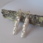 Load image into Gallery viewer, Sterling silver lichen inspired earrings resting on a lichen covered branch
