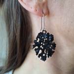 Load image into Gallery viewer, Shimmery Charcoal organic shape lichen earring on white background
