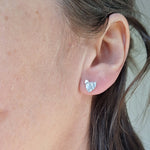 Load image into Gallery viewer, Small sterling silver stud earring in the shape of Tasmania on ear
