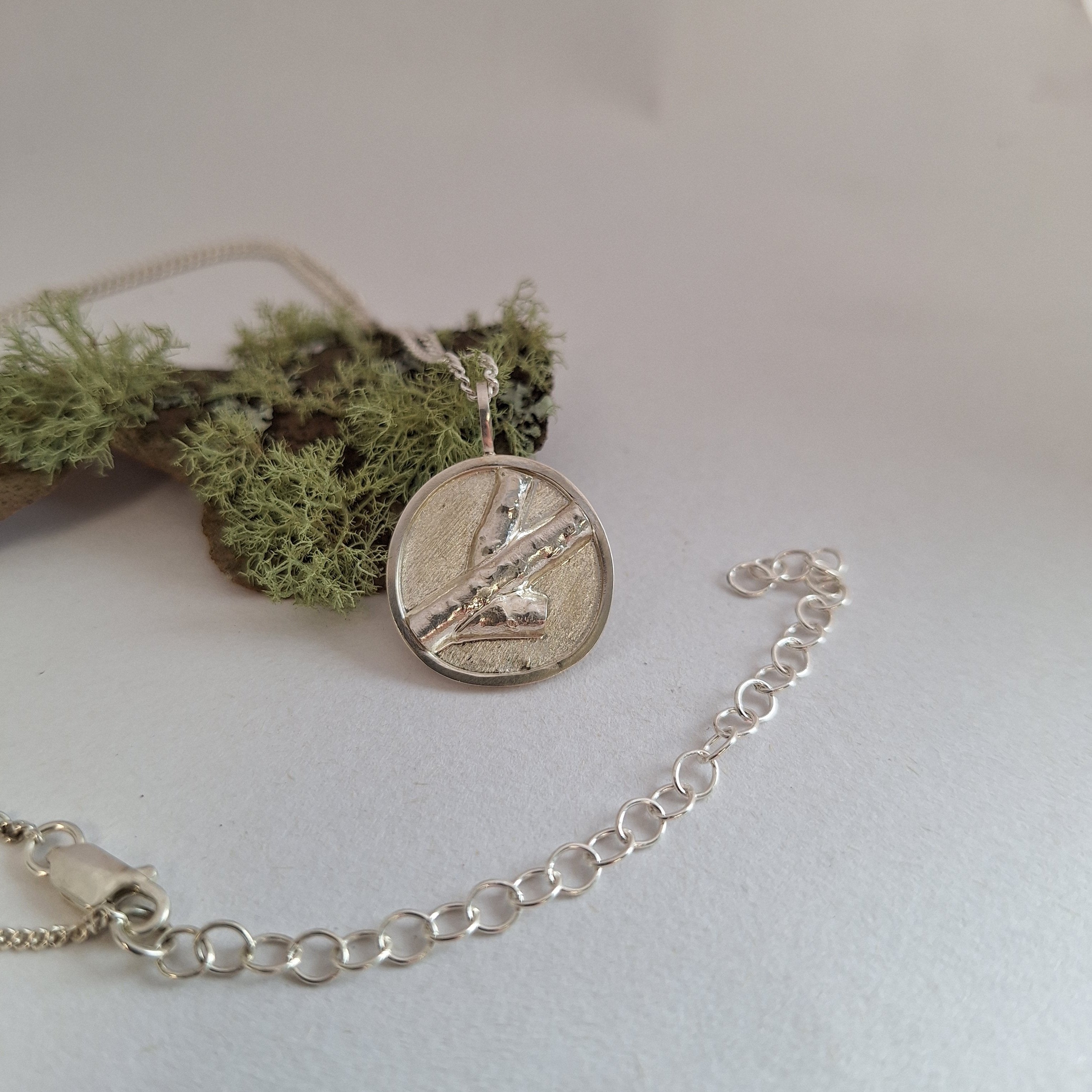 Forest inspired sterling silver necklace with branch design. Nature inspired jewellery By Hulley Jewellery